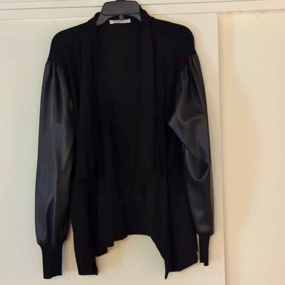 Black cardigan with leather sleeves